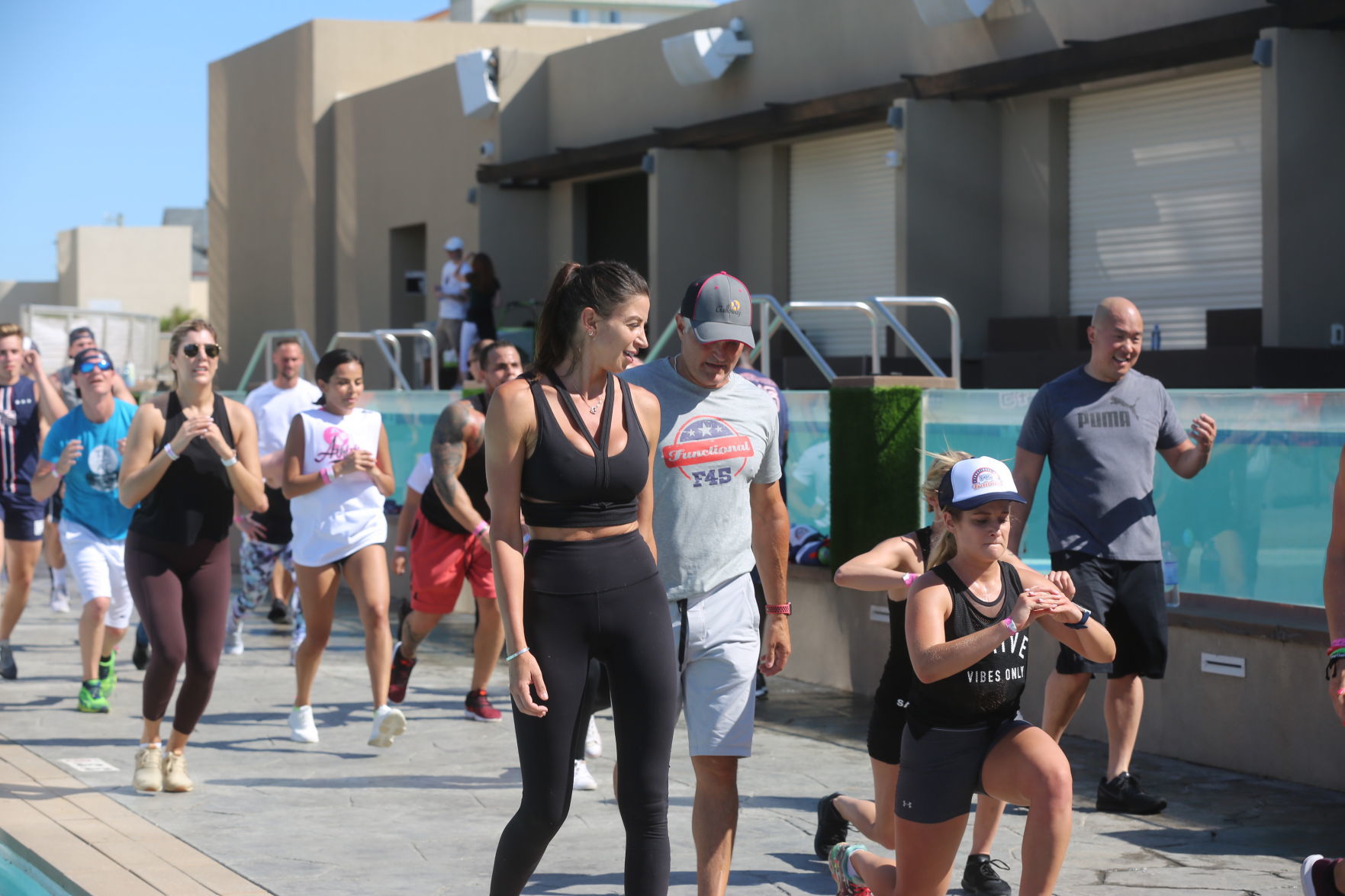 Actor Mark Wahlberg helps to lead a F45 track workout at Ocean Casino Resort in Atlantic City as part of the casino's one-year anniversary Saturday, June 22, 2019.